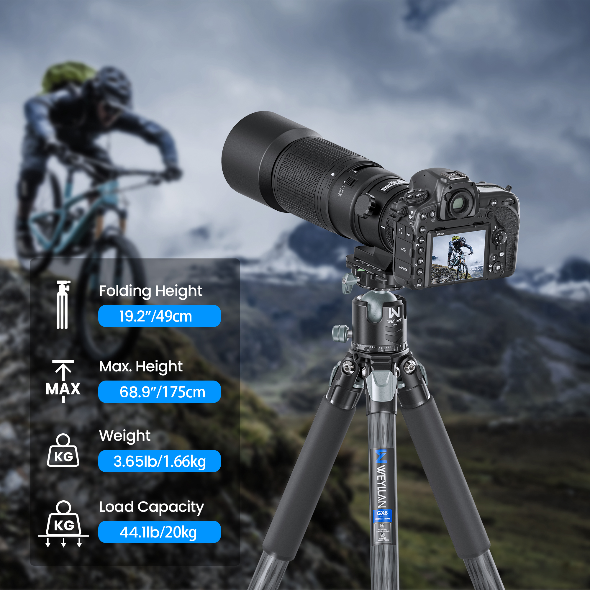WEYLLAN 69'' Carbon Fiber Trip - Heavy Equipment Video のレビューと価格